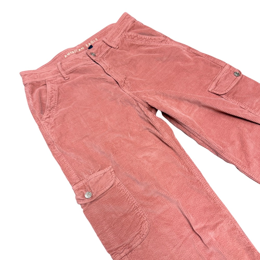 American Eagle Pink Corduroy Cargo Pants Super High Rise Baggy Wide Leg Size 10 - Picture 2 of 10